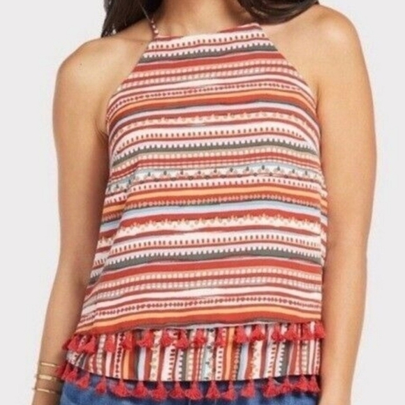 Evereve Sunday in Brooklyn NWT Desert Stripe Tiered Tassel Tank Top XS - Picture 3 of 8